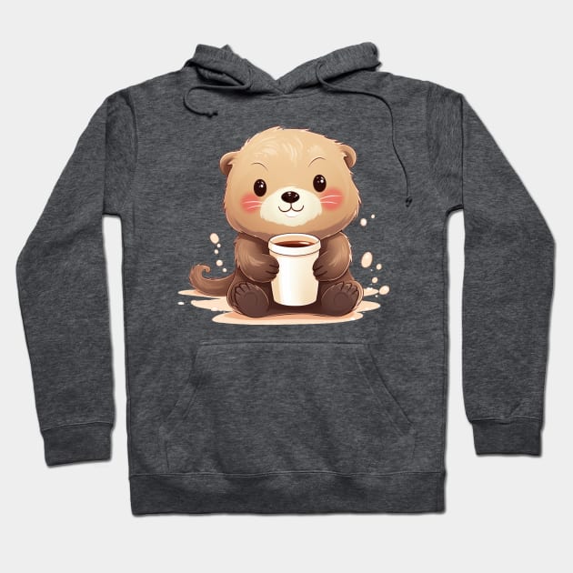 Cute Sea Otter drinking coffee with a cute expression Hoodie by MilkyBerry